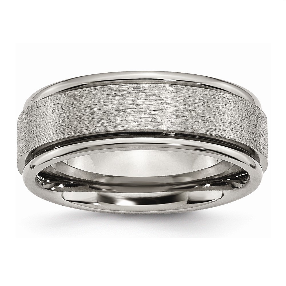 Brushed and Satin Grey Titanium Ridged Edge 8mm Comfort-fit Wedding Band
 img title=TB43-10