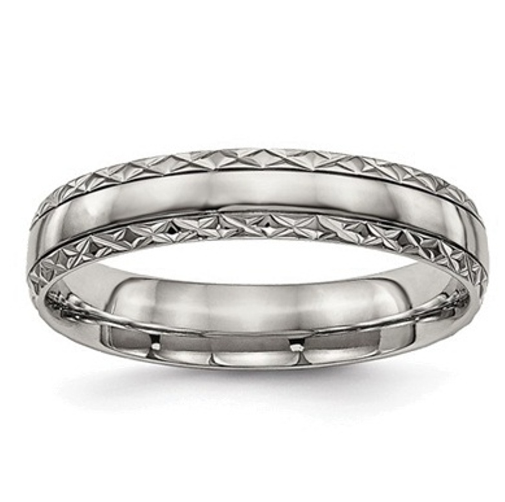 Grey Titanium  Grooved Criss Cross Design 5mm Ring