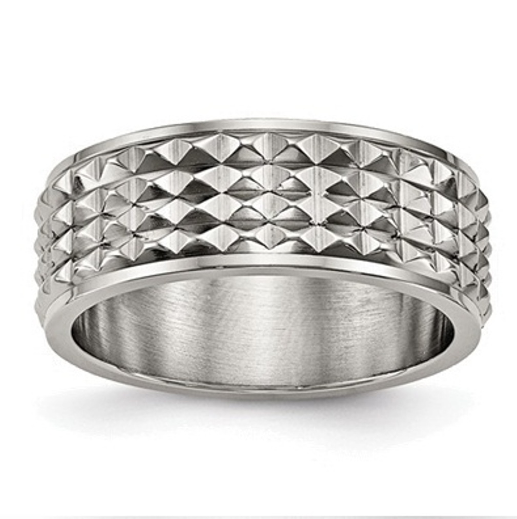 Polished Grey Titanium 8mm Studded Ring