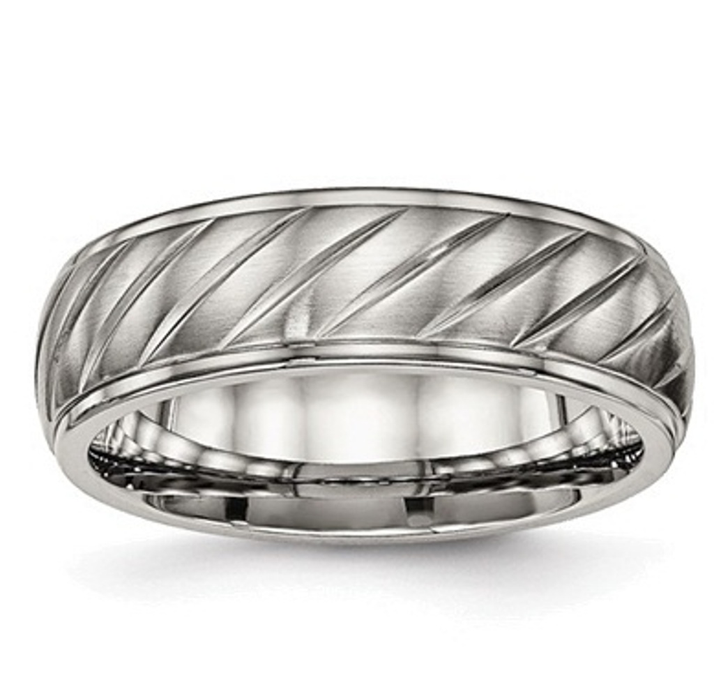 Brushed Grey Titanium 7mm  Grooved Ring