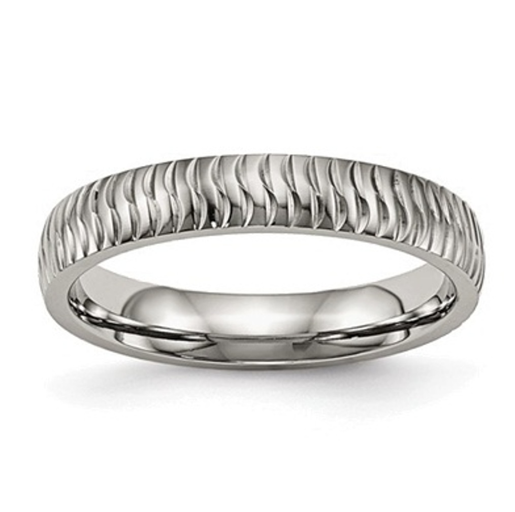 Polished Grey Titanium 4mm Textured Ring