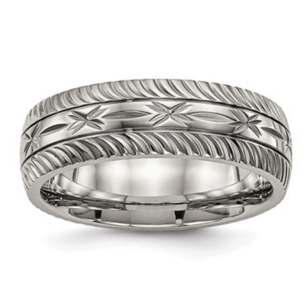Grey Titanium Diamond Cut 7mm Comfort Fit Ring
