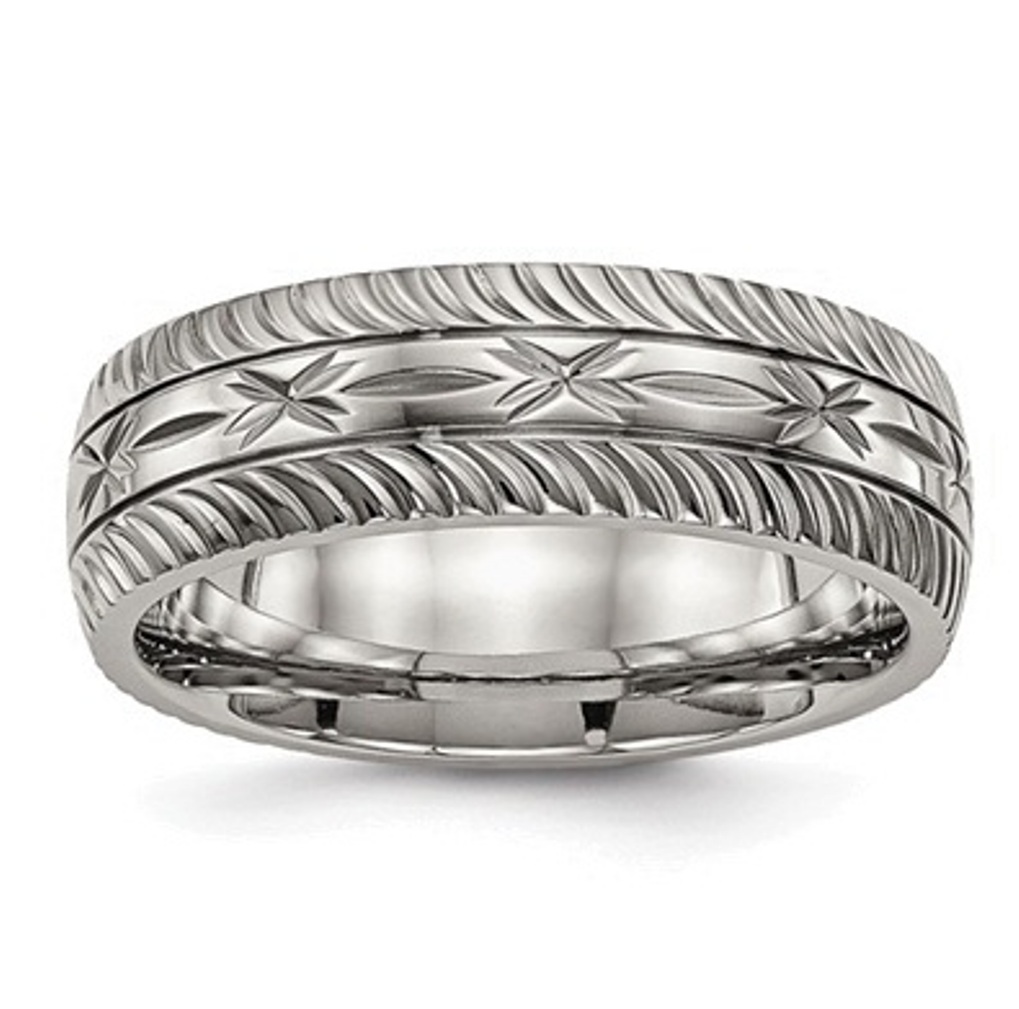 Grey Titanium Diamond Cut 7mm Comfort Fit Ring