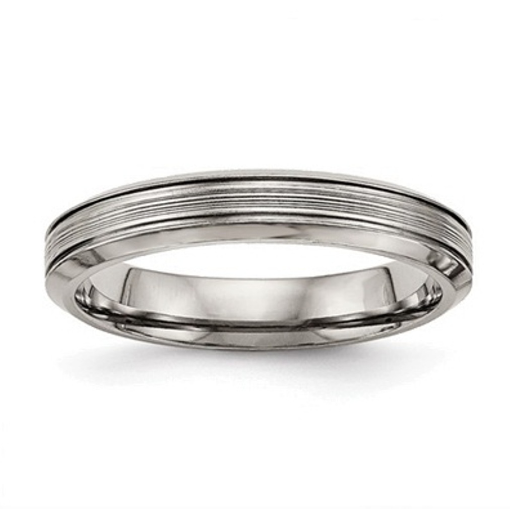 Polished Grey Titanium Grooved Comfort-Fit Band