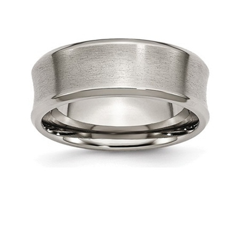 Brushed And Polished Grey Titanium 8mm Beveled Edge Concave Band