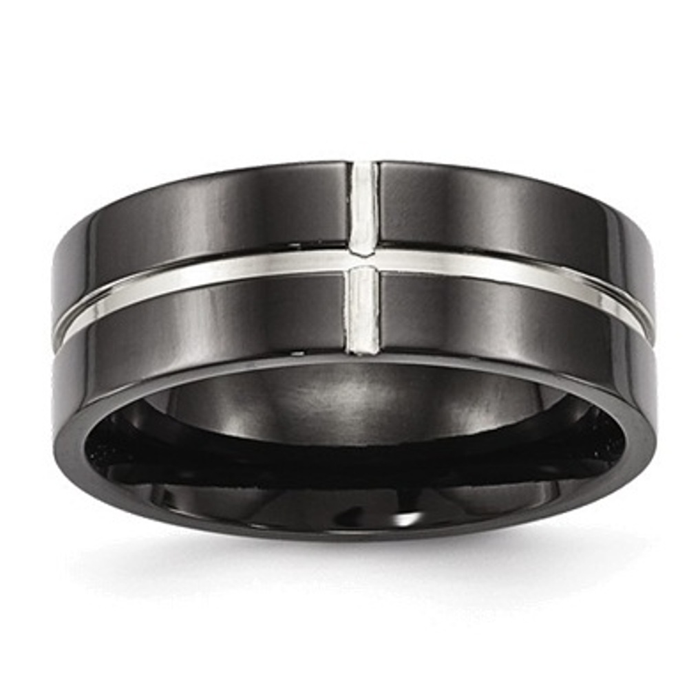 Black IP Grey Titanium Grooved Comfort-Fit Band