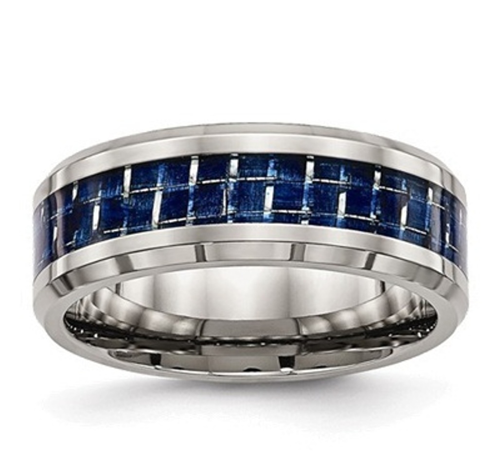 Grey Titanium Polished with Blue Carbon Fiber Inlay Band