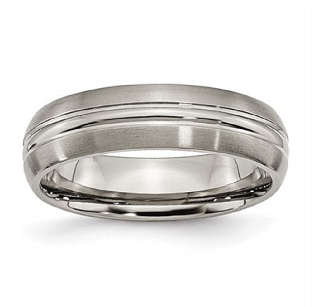 Brushed And Polished Grey Titanium 6mm Grooved Band