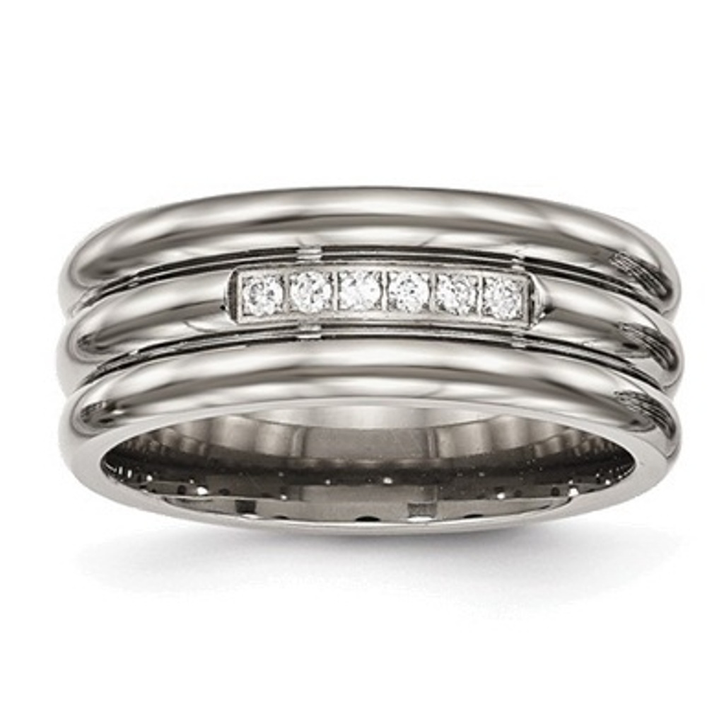 Polished Grey Titanium Grooved CZ Band
