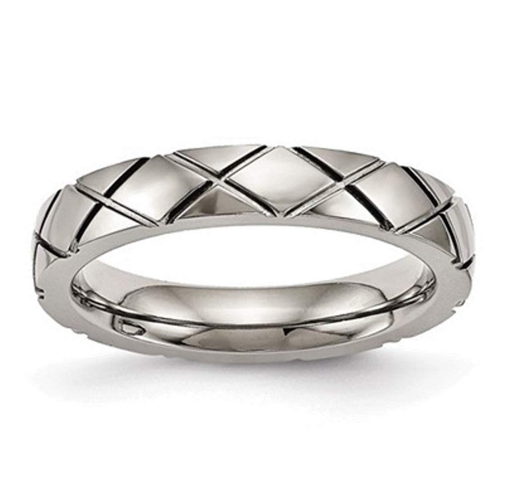 Polished Grey Titanium Criss Cross Grooved Band