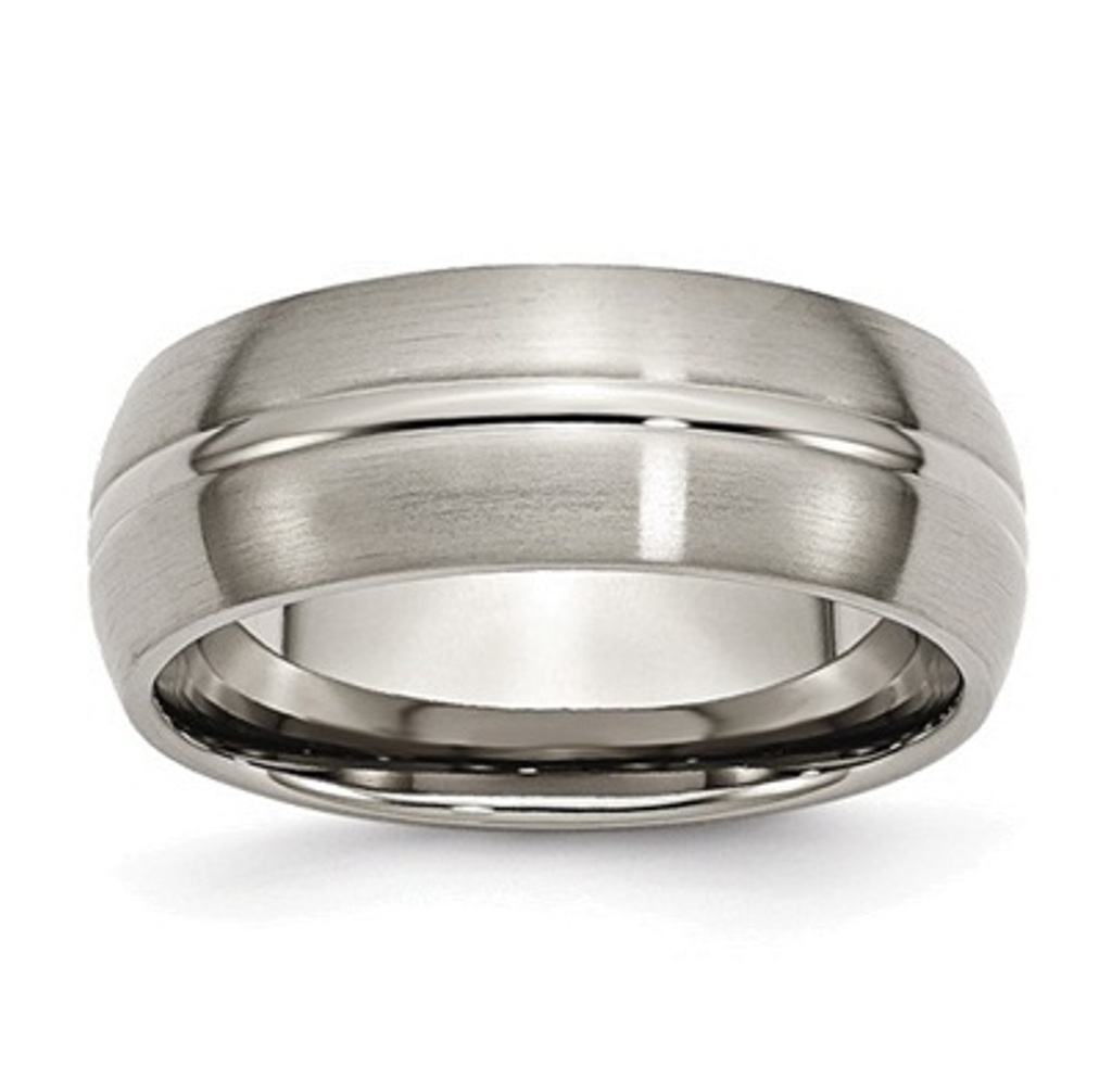 Brushed And Polished Grey Titanium 8mm Grooved Band