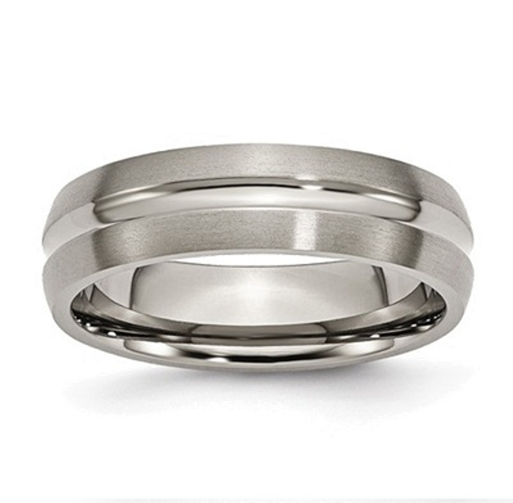 Brushed And Polished Grey Titanium 6mm Grooved Band