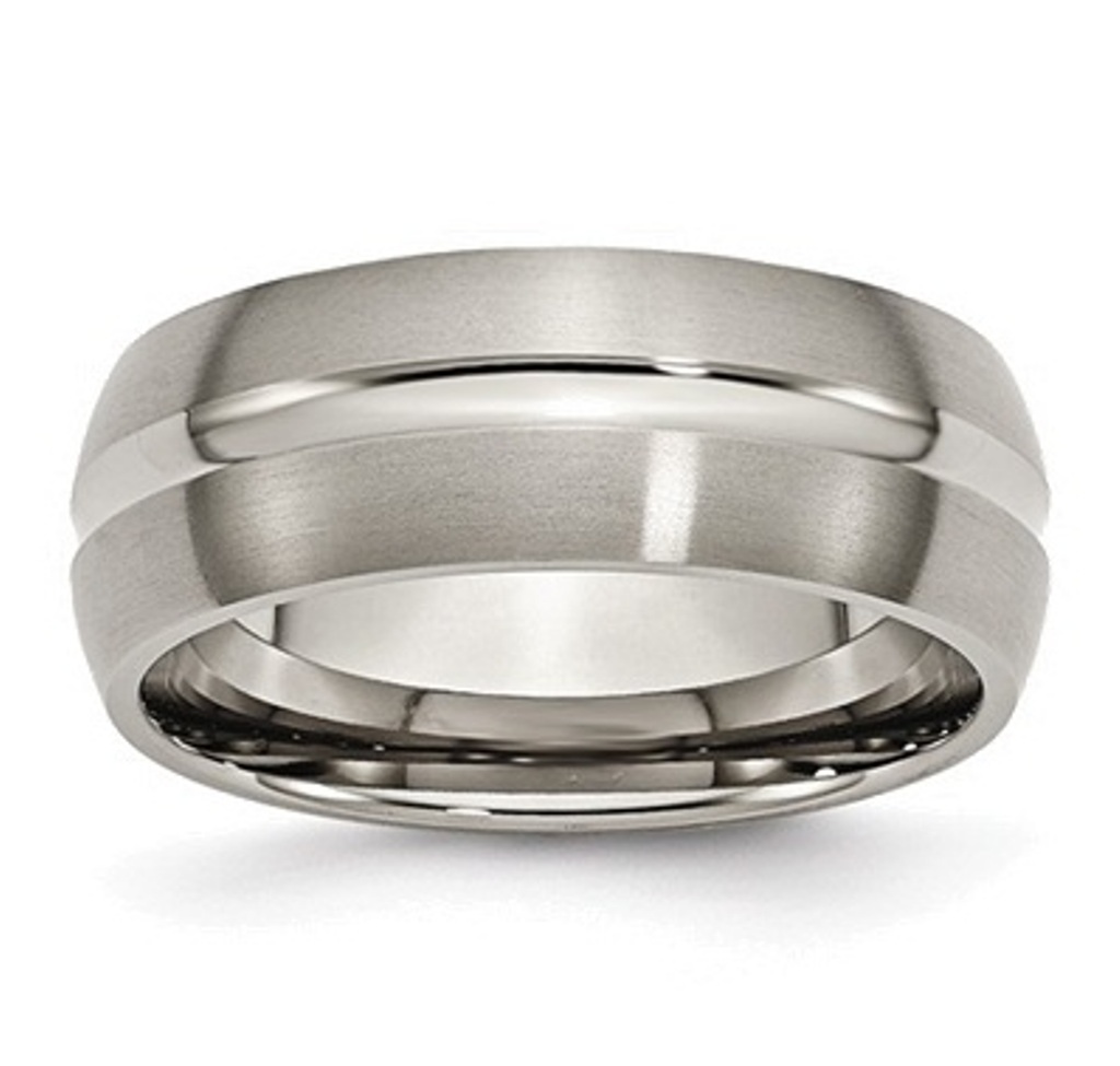 Brushed And Polished Grey Titanium 8mm Grooved Band