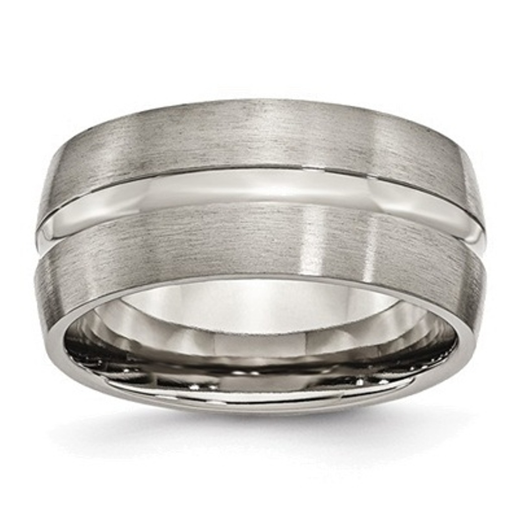 Brushed And Polished Grey Titanium 10mm Grooved Band