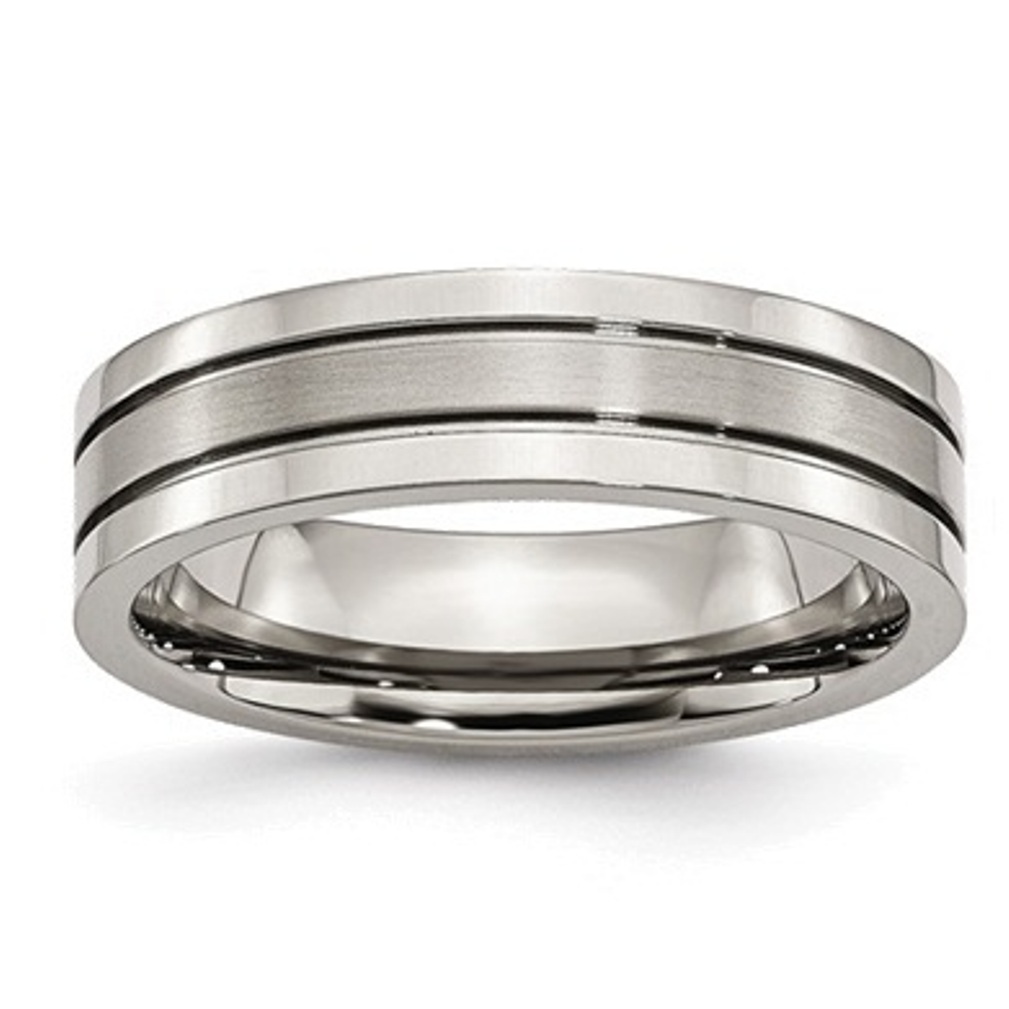 Brushed And Polished Grey Titanium 6mm Grooved Band