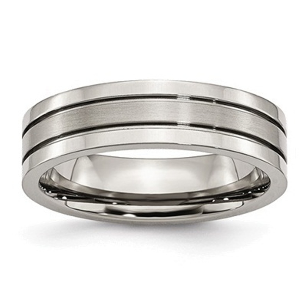 Brushed And Polished Grey Titanium 6mm Grooved Band
