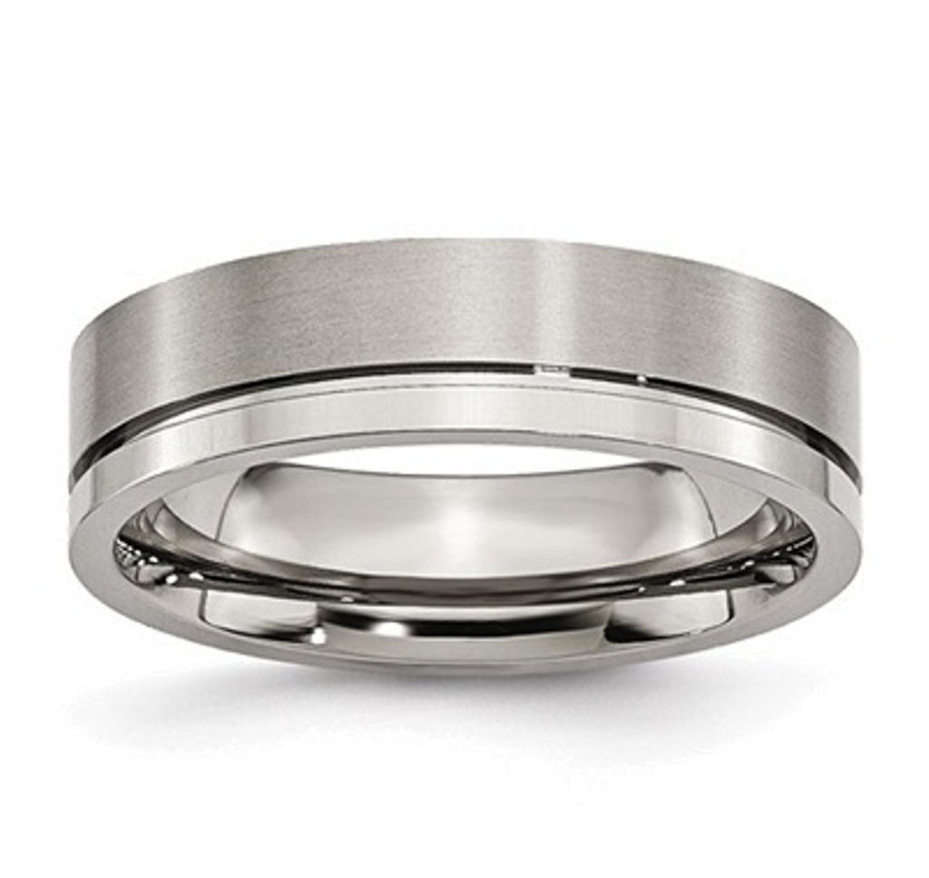 Brushed And Polished Grey Titanium 6mm Grooved Band