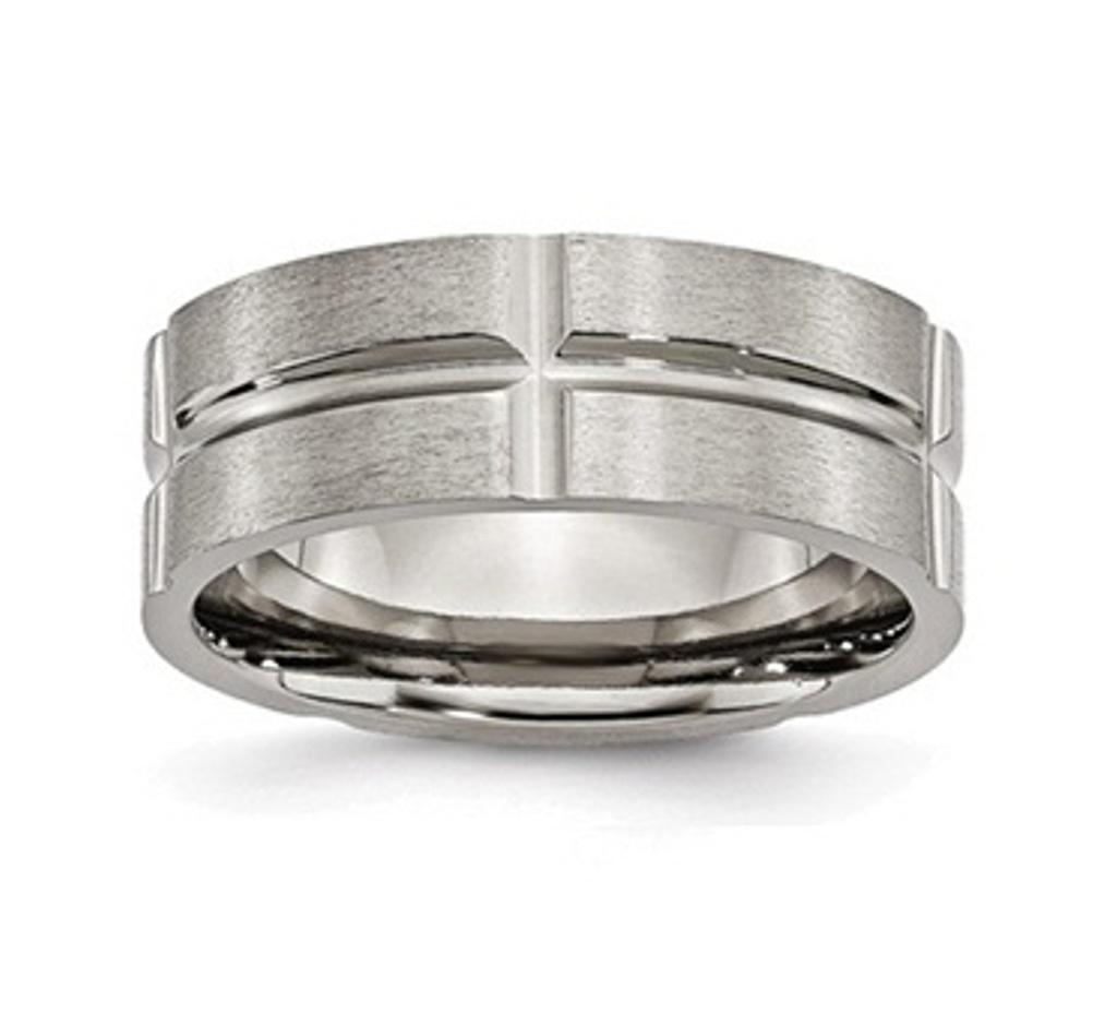 Brushed And Polished Grey Titanium 8mm Grooved Band