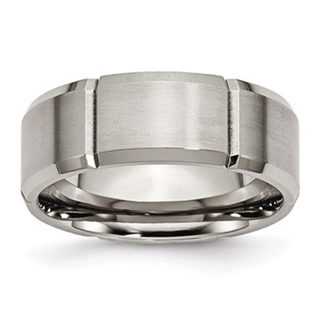 Brushed And Polished Grey Titanium 8mm Grooved Beveled Edge Band