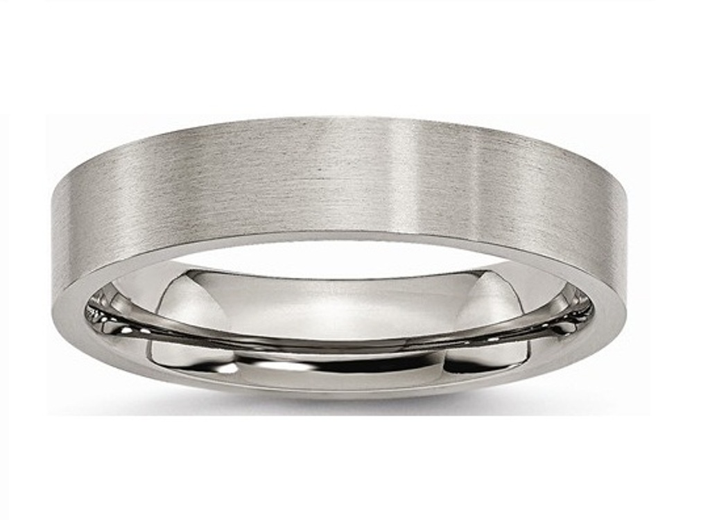 Grey Titanium 5mm Brushed Comfort-fit Wedding flat-Bands