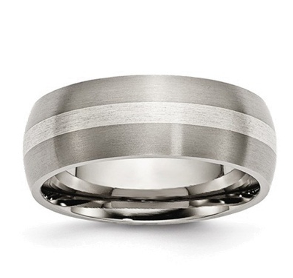 Brushed Grey Titanium 8mm Sterling Silver Inlay Band