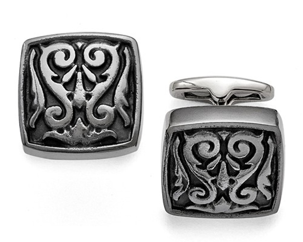 Grey Titanium, Black Ti Polished Etched Square Cuff Links, 