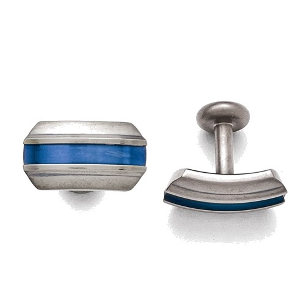 Brushed Grey Titanium, Anodized Blue TI Stripe Cuff Links