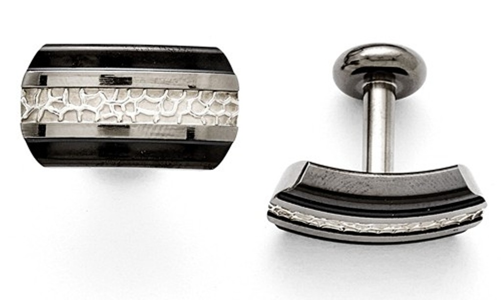 Titanium Black Ti/Sterling Silver Polished Cuff Links, 