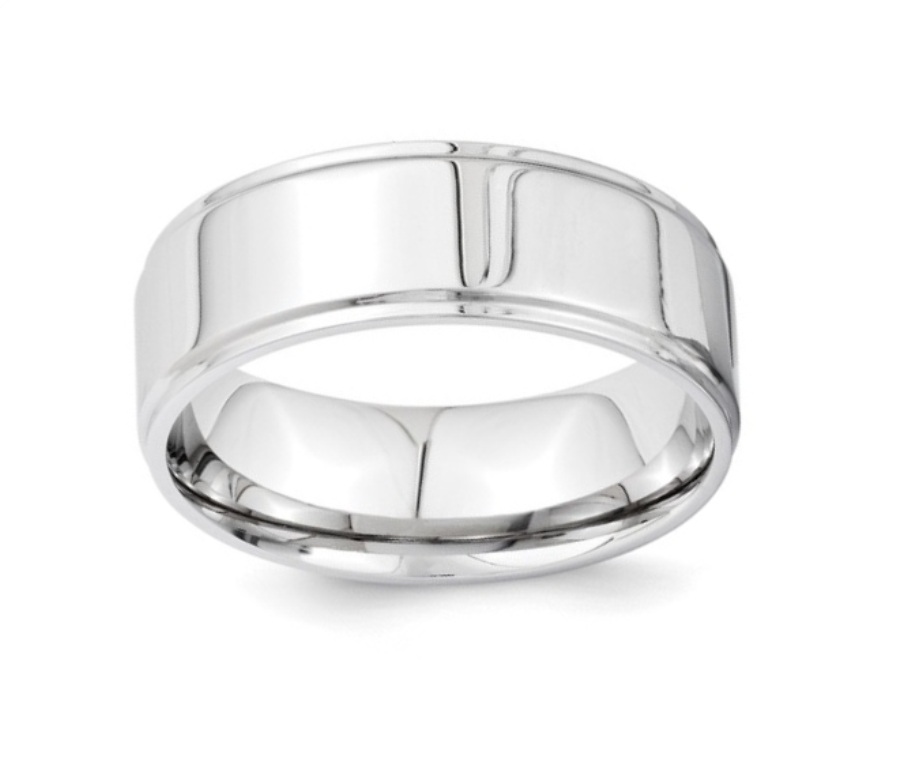 Polished Vitalium Grooved 8mm Ridged Edge Flat Band