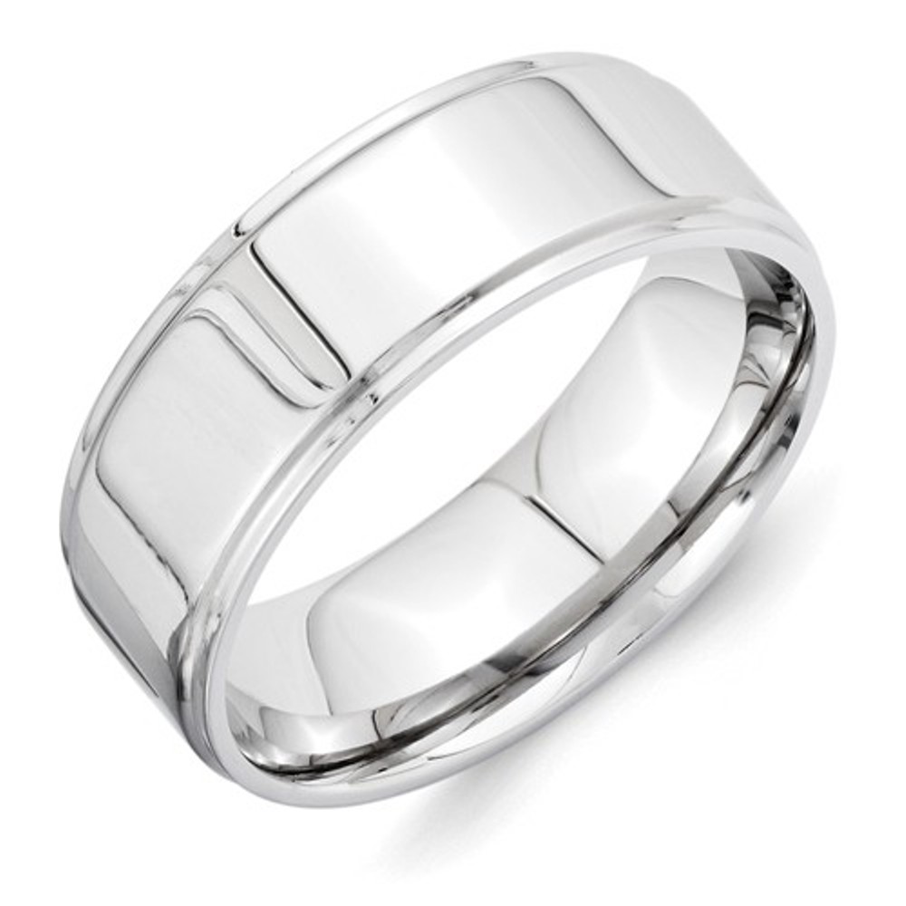 Polished Vitalium 8mm Ridged Edge Flat Band