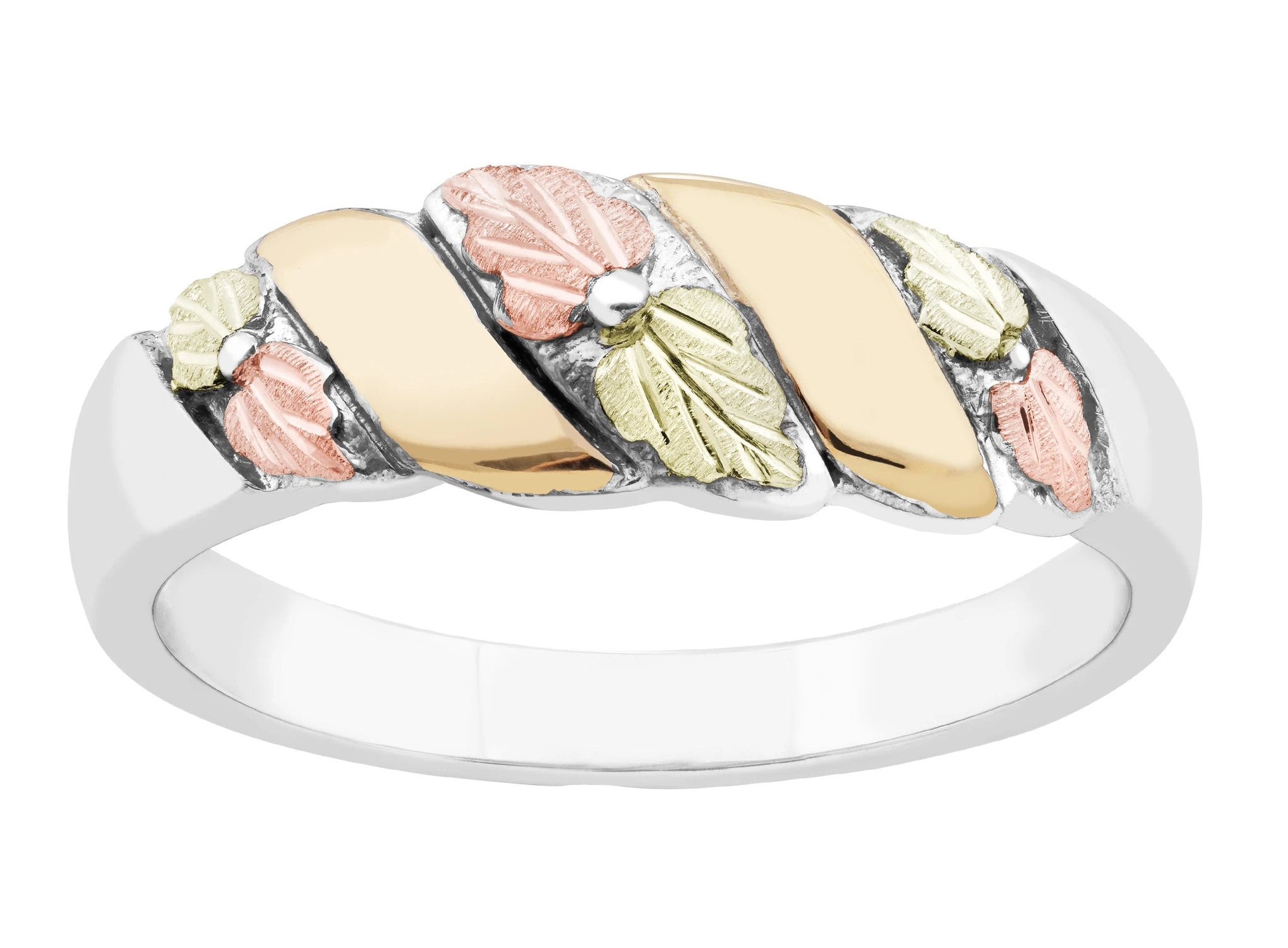 Two Ribbons Ring, White Gold, 12k Rose and Green Gold Black Hills Gold