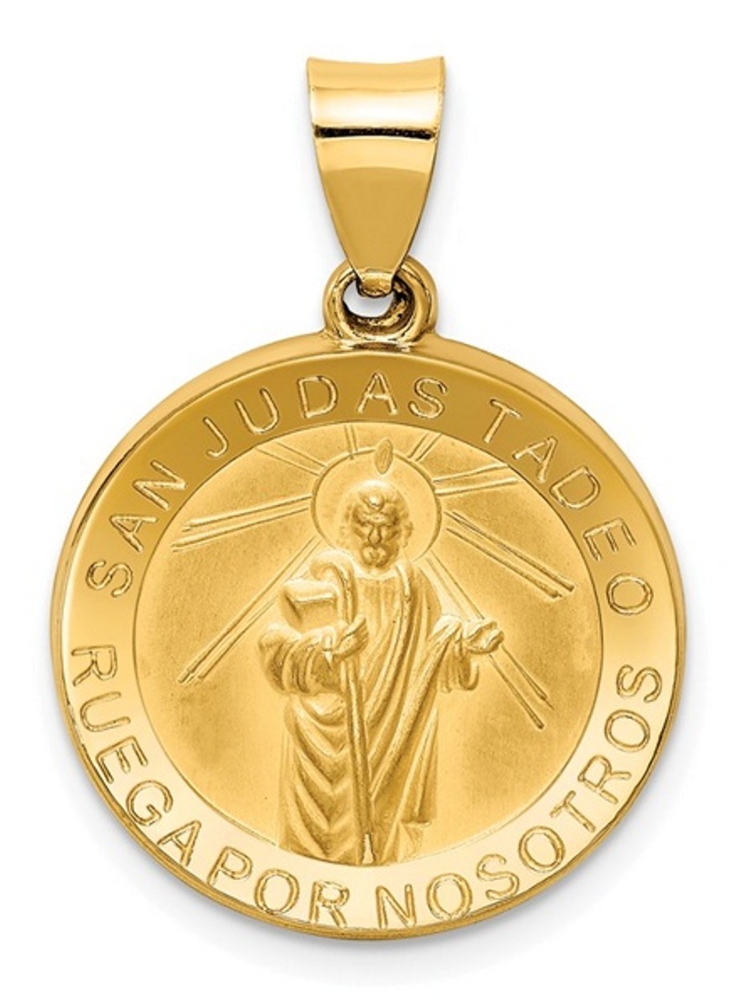 14K Polished / Satin Hollow Spanish St. Jude Thaddeus Medal