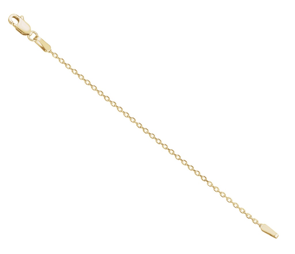 14k Yellow Gold 1.40mm Diamond-Cut Cable Chain Necklace Extender Safety Chain, 2.75