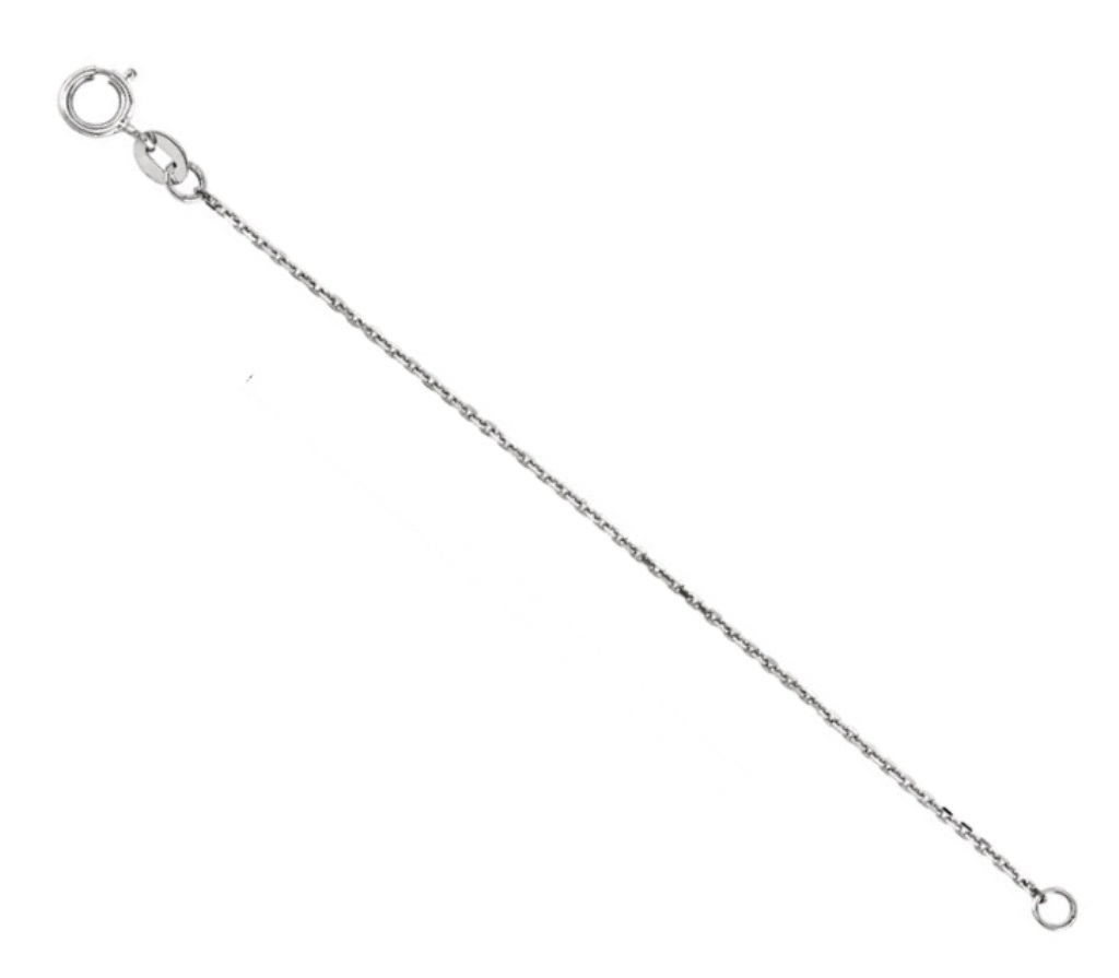 14k White Gold Solid Diamond-Cut Cable Chain Necklace Extender Safety Chain, 6