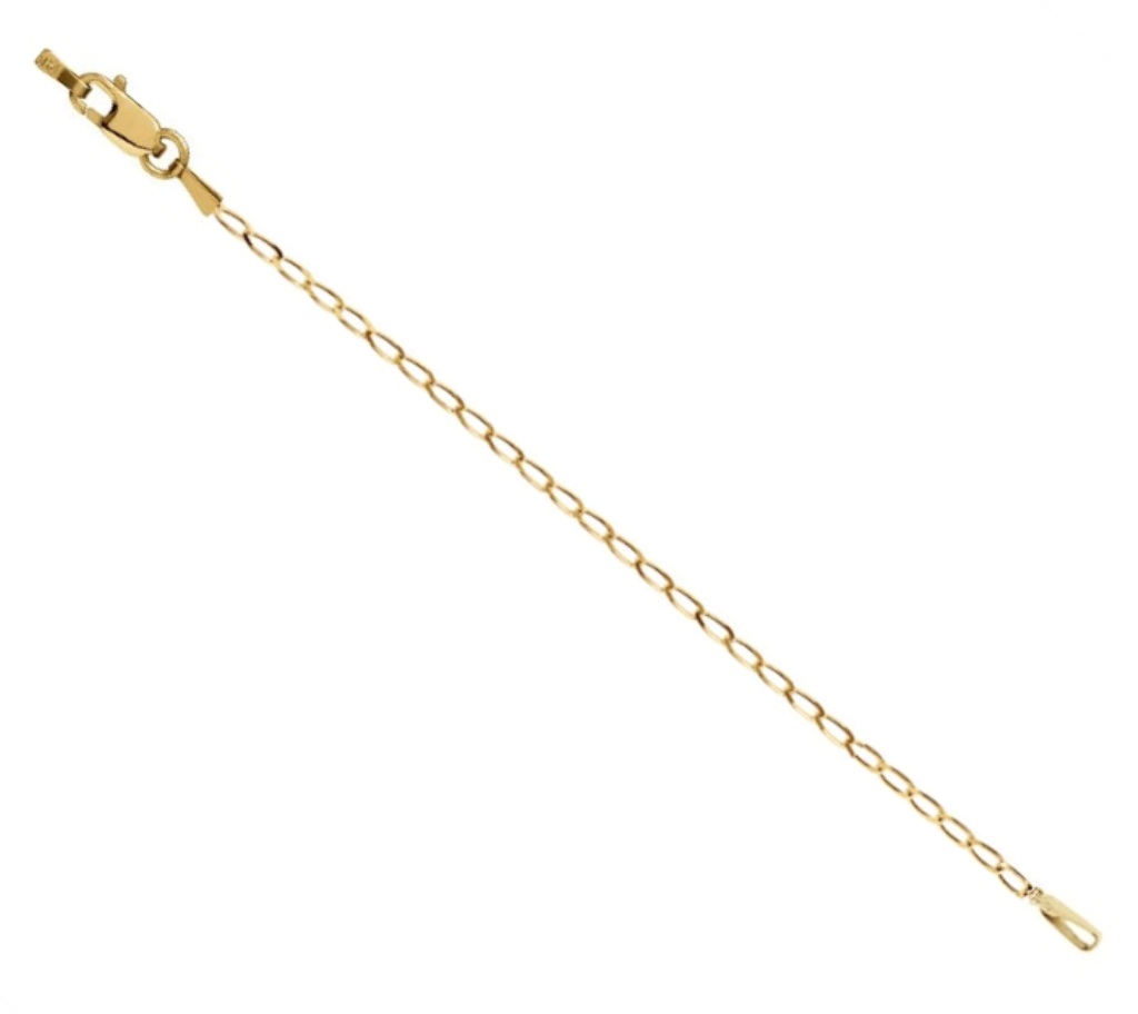 14K Yellow Gold 1.25mm Curb Chain Necklace 1.25mm Extender Safety Chain