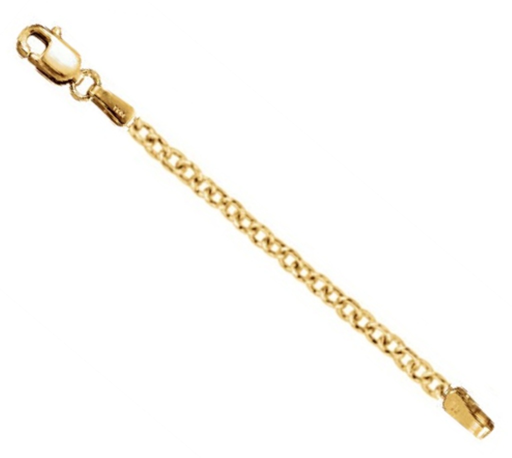 14k Yellow Gold 1.50mm Solid Cable Chain Necklace Extender Safety Chain, 4