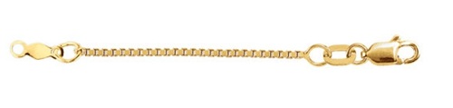 14k Yellow Gold 1.00mm Solid Box Chain Extender Safety Chain, 1.25