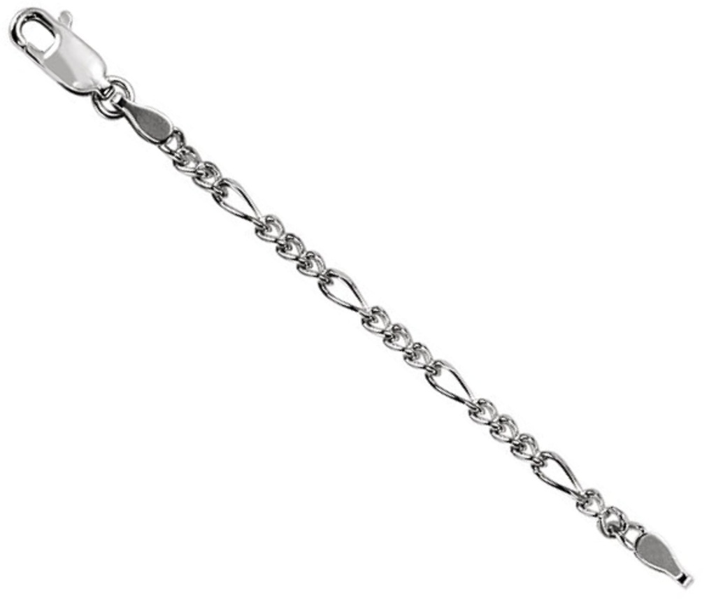 Sterling Silver 2.50mm Figaro Chain Necklace Extender Safety Chain