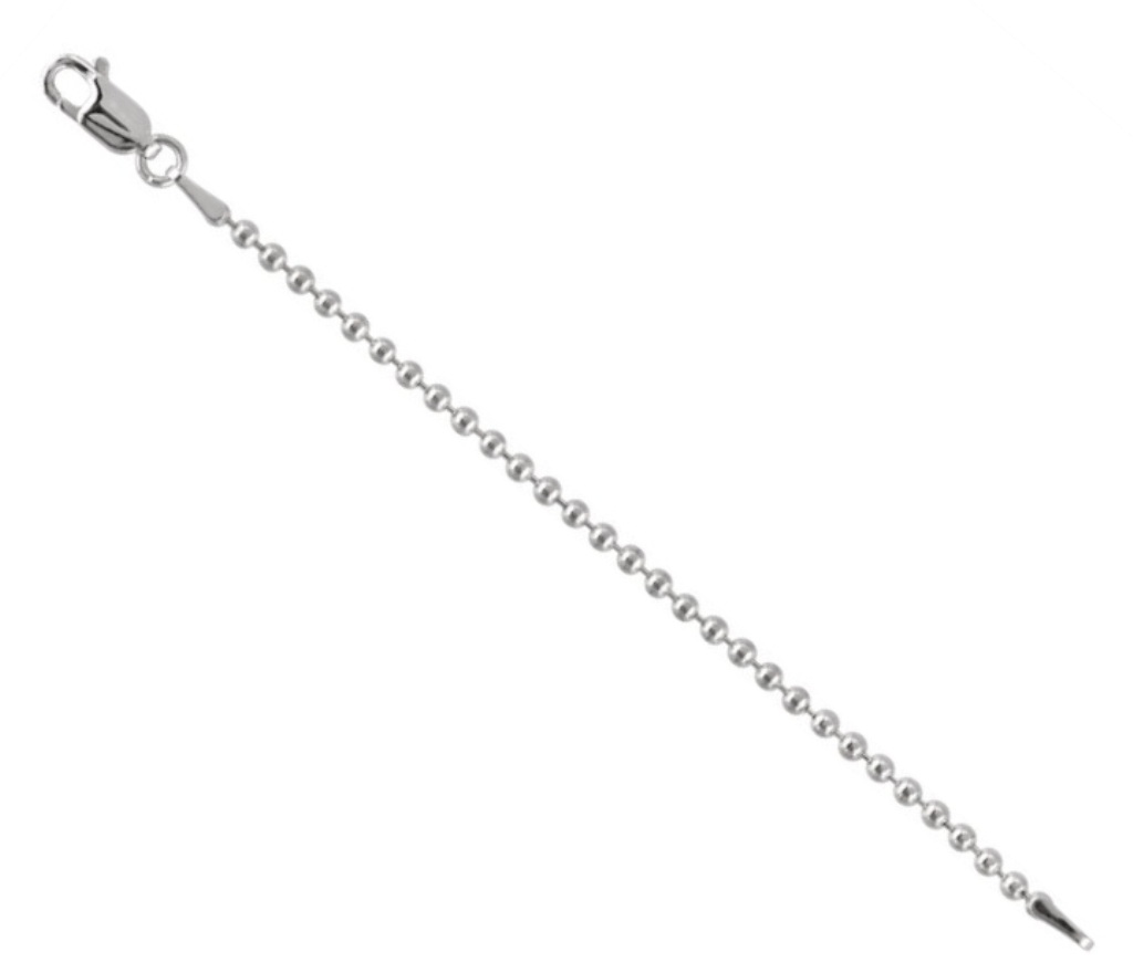 14k White Gold 2.00mm Bead Chain Necklace Extender Safety Chain