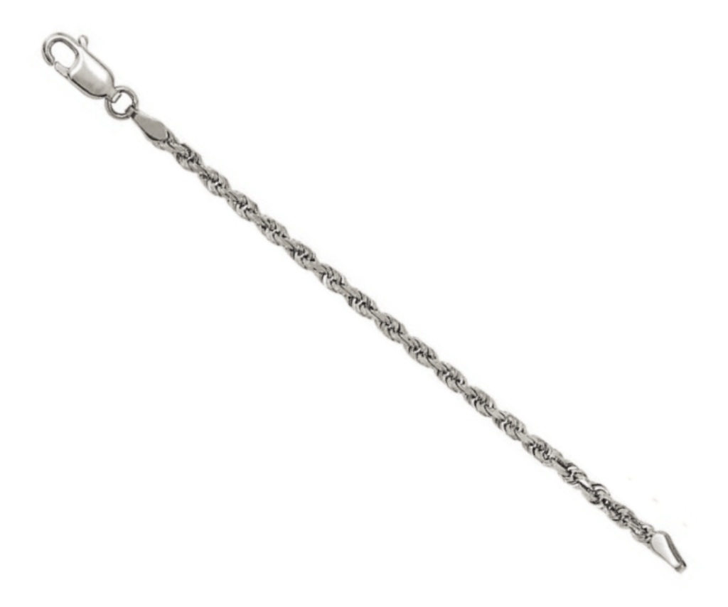 14k White Gold 2.50mm Diamond-Cut Bulk Rope Chain Necklace Extender Safety Chain
