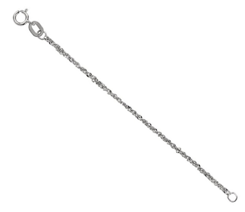 14k White Gold Diamond-Cut Singapore Chain Necklace Extender Safety Chain