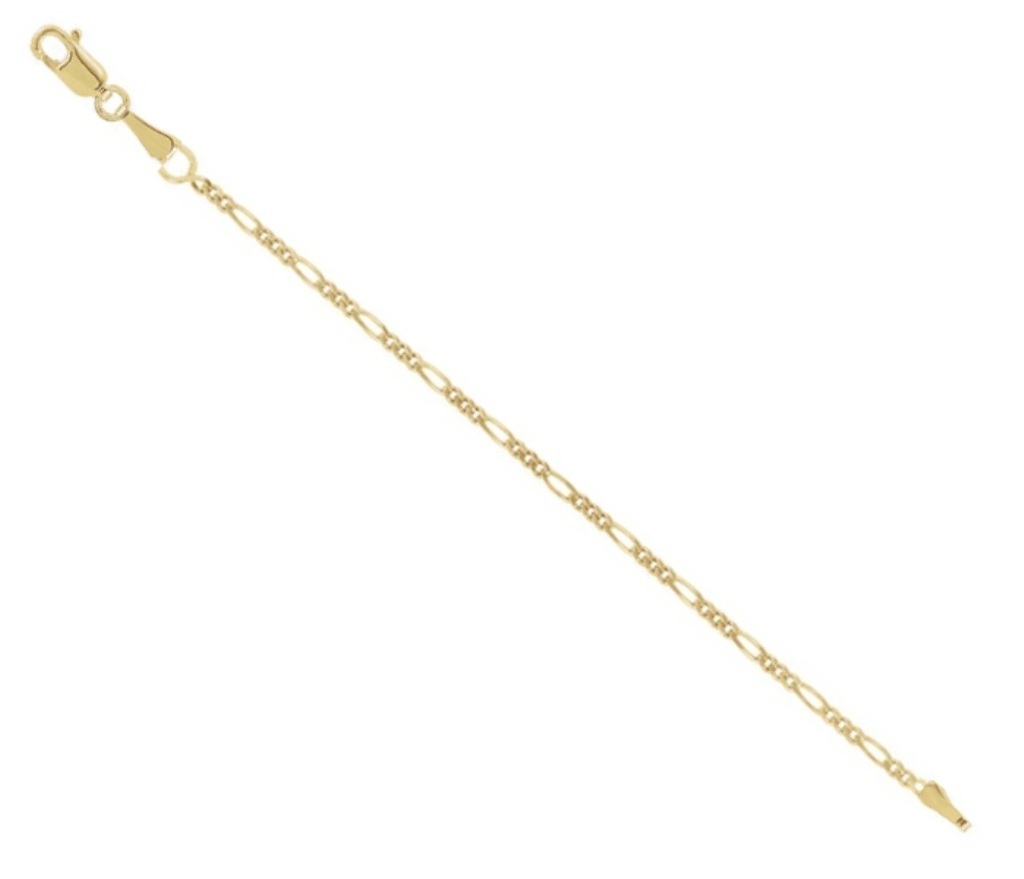 14k Yellow Gold 1.50mm Solid Figaro Chain Necklace Extender Safety Chain
