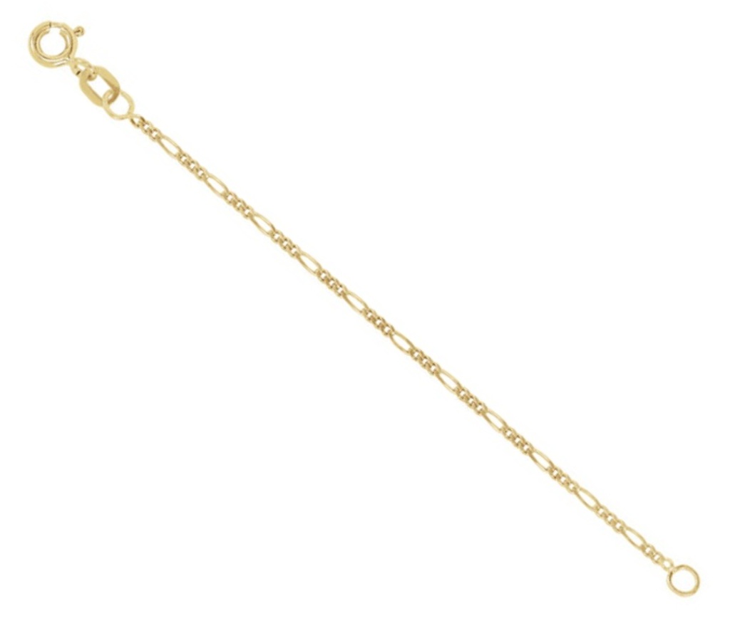 14k Yellow Gold 1.50mm Solid Figaro Chain Necklace Extender Safety Chain