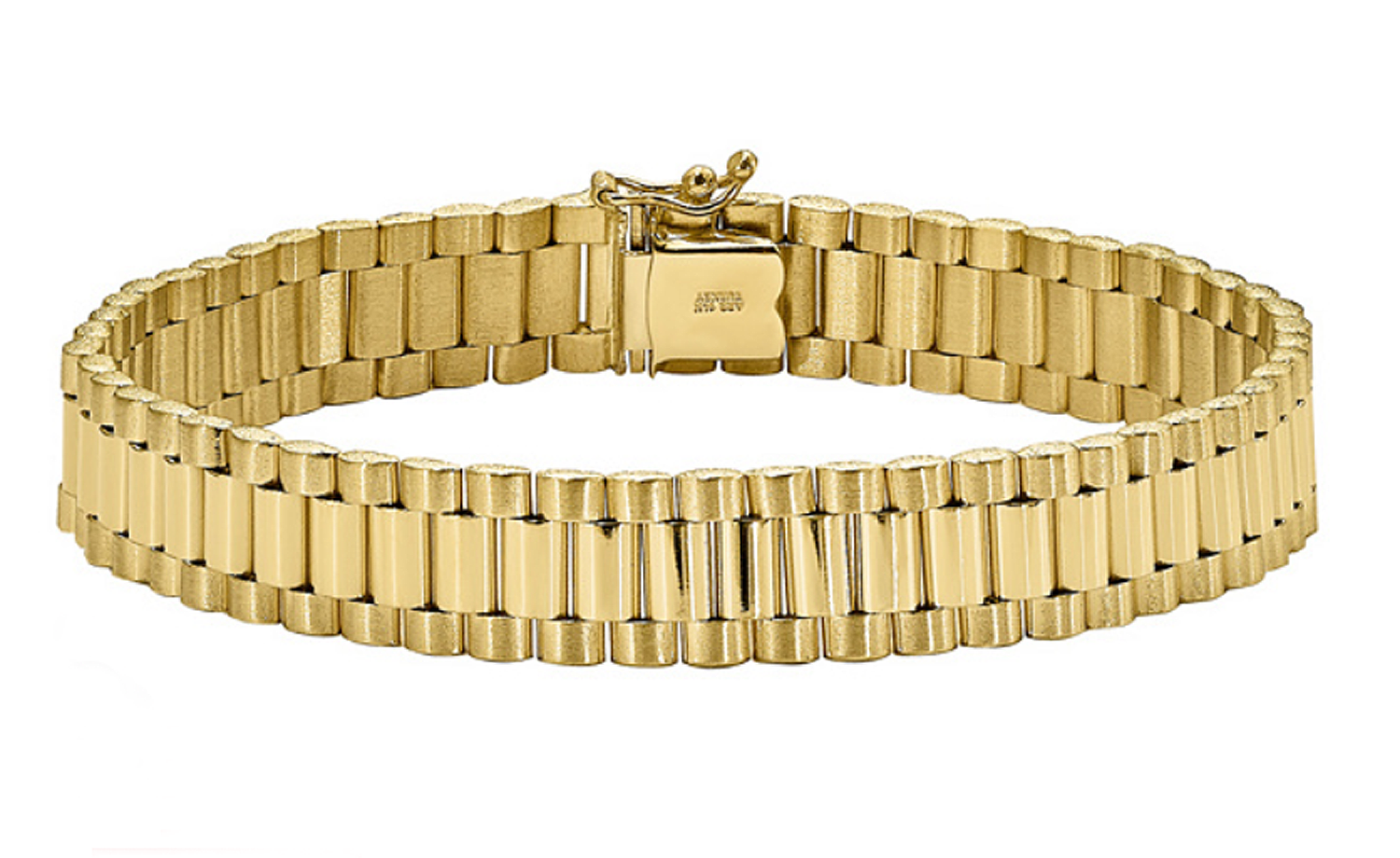 Men's Satin 14k Yellow Gold 10mm Solid Link Bracelet, 8 inches.