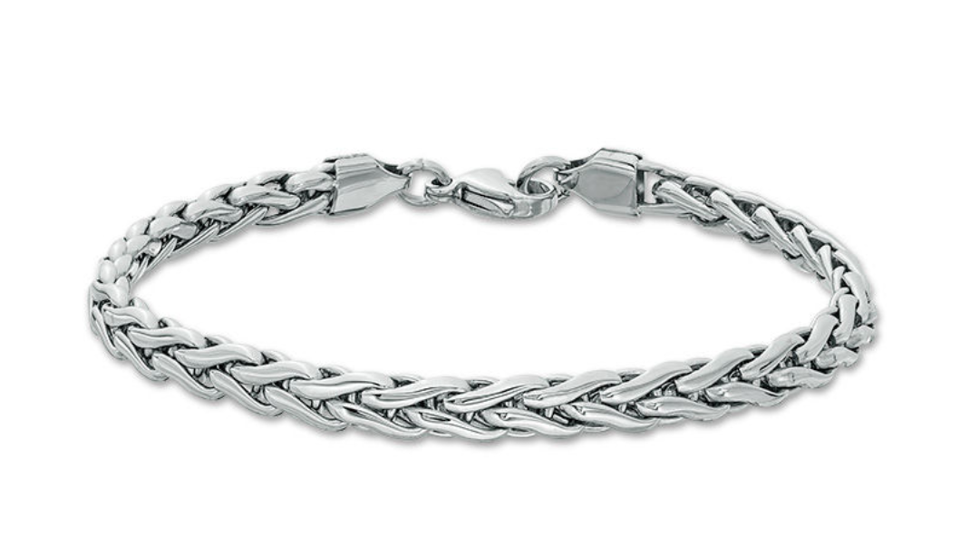 Gorgeous, hypoallergenic, 12mm rhodium-plate 14k white gold Spiga chain bracelet that is 8.5 inches long; quality Italian craftsmanship.