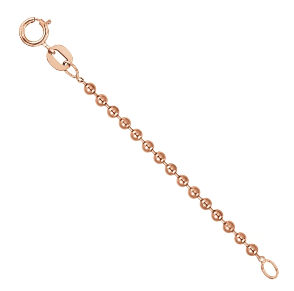 14k Rose Gold Bead Chain Necklace 1.80mm Extender Safety Chain