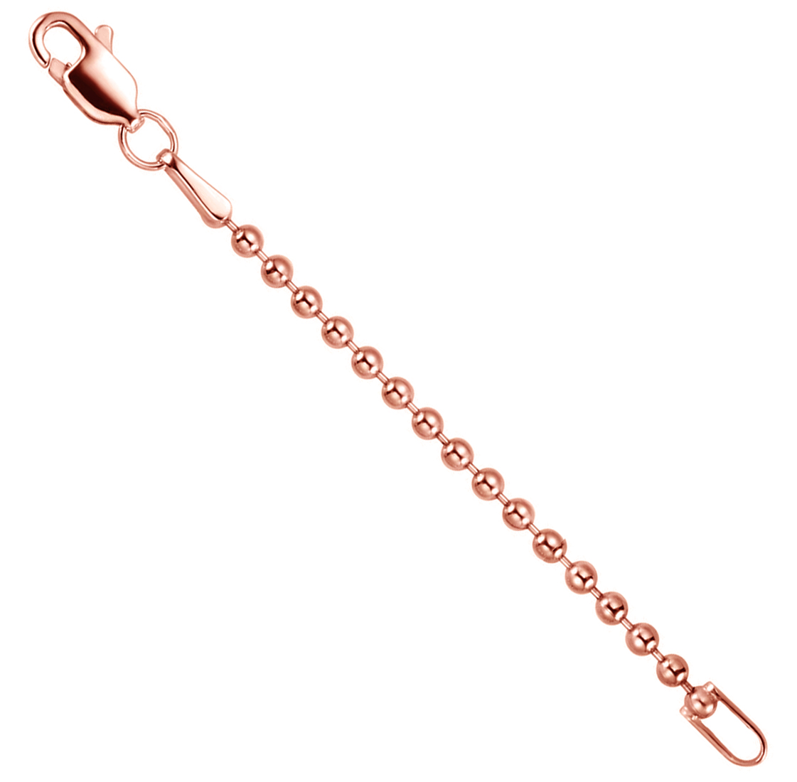 14k Rose Gold Bead Chain Necklace 1.80mm Extender Safety Chain