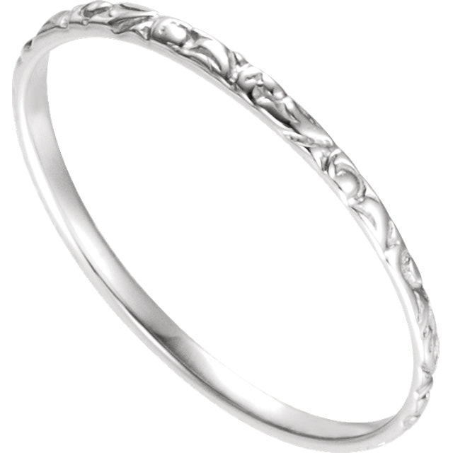 Slim-profile size 3 14k white gold band is for boys, girls and petite women. This gorgeous band also works well for rings that are worn below the last joint of the finger, known as a knuckle ring and perfect for stacking.