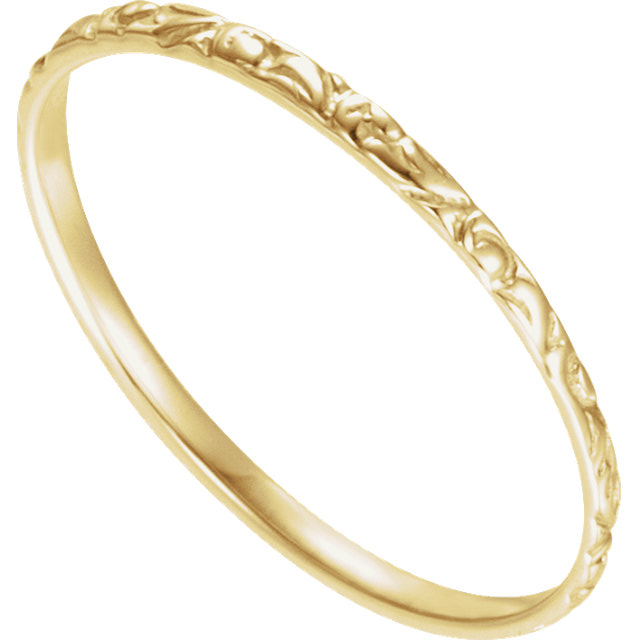 Slim-profile size 3 14k yellow gold band is for boys, girls and petite women. This gorgeous band also works well for rings that are worn below the last joint of the finger, known as a knuckle ring and perfect for stacking.