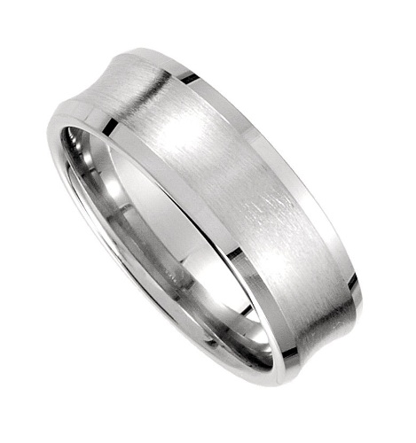 14k White Gold 7.5mm Beveled Edge Carved Band, 12.5